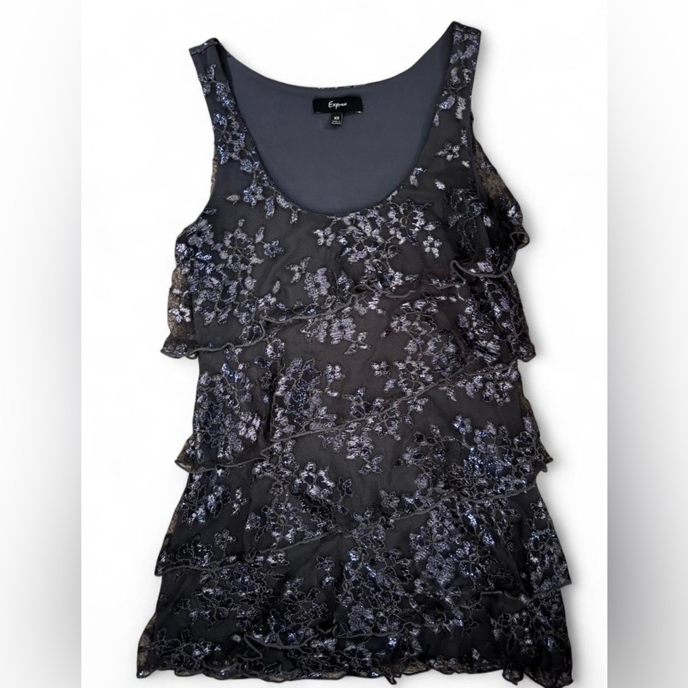 Whimsigoth Express Ruffle Layer Mesh Floral Tank Top